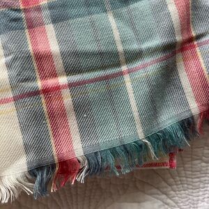 Talbots Plaid Fringe Scarf in Teal, Red, Cream